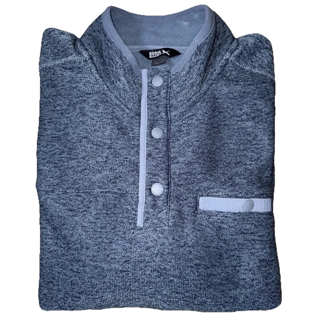 Eddie Bauer Men's Quarter Snap Warm Fleece Pullover with Pockets Blue Sz XL